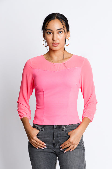 3/4 Sleeve Crop Top (118920) Neon-Pink / ( S-M-L- 2-2-2)