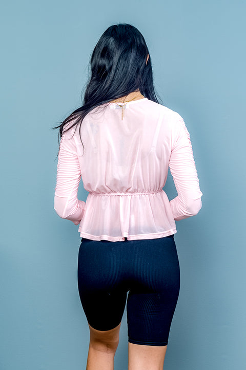 3/4 Sleeve Surplice Top with Peplum Waist (Y21038) - Wholesale Fashion Couture 