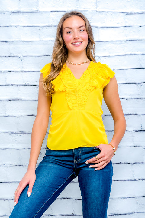 Sleeveless Vneck Top (55284T) Yellow / ( S-M-L- 2-2-2)