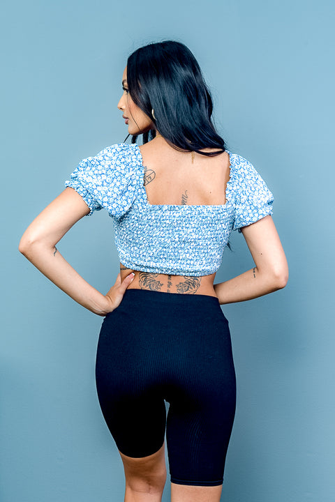 Crop Top with Tie Detail and Puff Sleeves (2041TM) - Wholesale Fashion Couture 