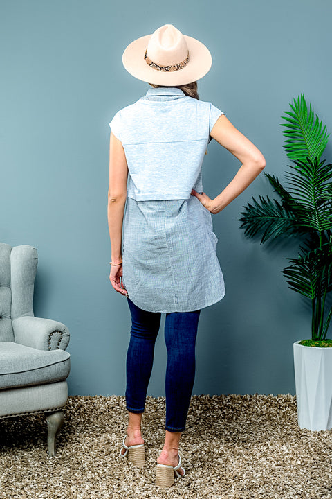 Short Sleeve Stripped Tunic Top (16092) Grey / ( S,M,L- 2,2,2)