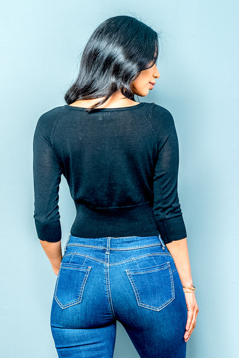 Botton Down Crop Top (6880) Black / ( S-L- 3-3)