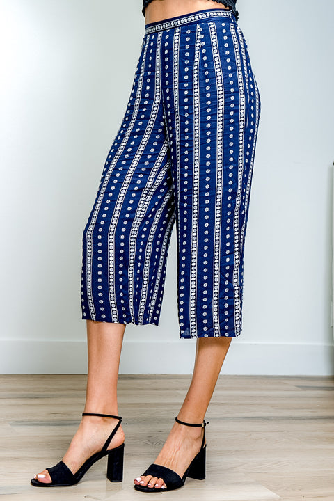White Print Elastic Waist Pants (8BBMAY479) Navy / ( S,M,L,XL- 1,2,2,1)