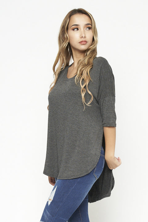 1/2 Sleeve Round Neck Hilo Tunic Top (D72080-PJ505) Charcoal / ( S-M-L- 2-2-2)