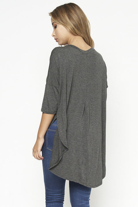 1/2 Sleeve Round Neck Hilo Tunic Top (D72080-PJ505) Charcoal / ( S-M-L- 2-2-2)