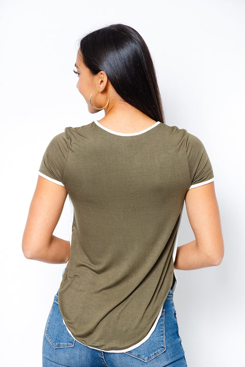 Short Sleeve Tshirt Top (FGT7272RR) Olive / ( M-L-XL- 2-2-1)