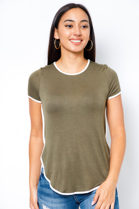 Short Sleeve Tshirt Top (FGT7272RR) Olive / ( M-L-XL- 2-2-1)