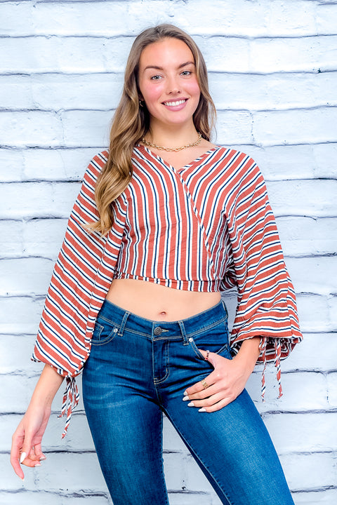 Wrap V-Neck Top (T15384) Rust / ( S-M-L-XL- 2-2-2-1)