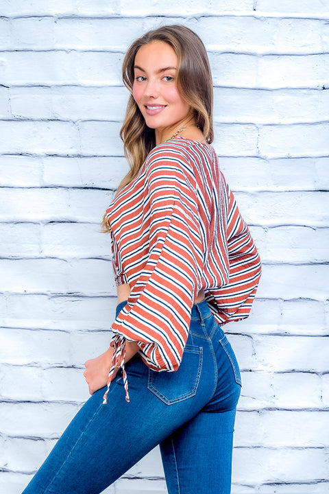 Wrap V-Neck Top (T15384) Rust / ( S-M-L-XL- 2-2-2-1)