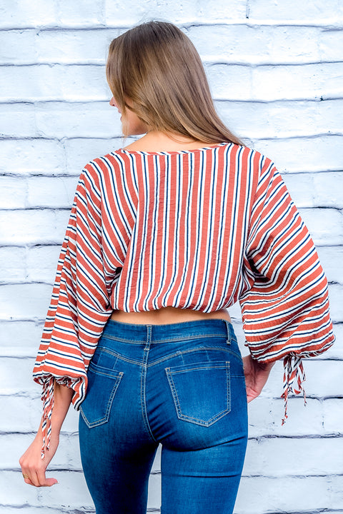 Wrap V-Neck Top (T15384) Rust / ( S-M-L-XL- 2-2-2-1)