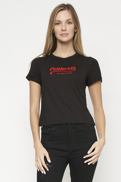 ‘California Heat’ Embroidered Round Neck Graphic Tee in Mustard (JT2008RR) - Wholesale Fashion Couture 