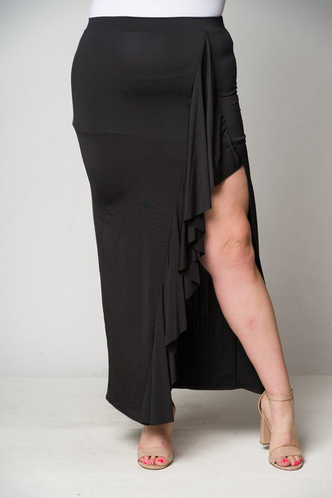 Plus Size Ruffle Skirt No Lining (GNS3207) Black / ( 1XL-2XL-3XL- 2-2-2)