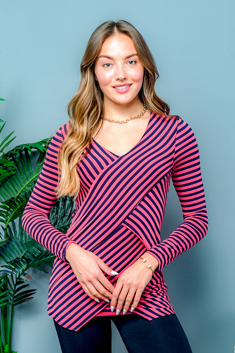 Coral Stripe Tier Long Sleeve Top (L1191) Navy / ( S-M-L- 2-2-2)