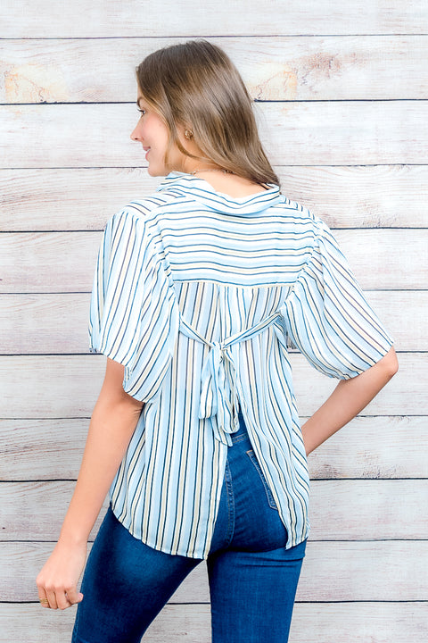 Short Sleeve Stripped Top (ET63407B) Blue / ( S-M-L- 1-2-2)