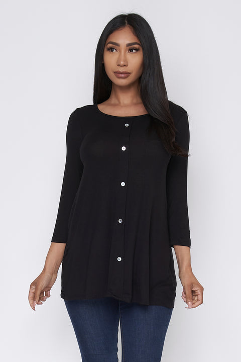 3/4 Sleeve Solid Tunic Top (ZT202) - Wholesale Fashion Couture 