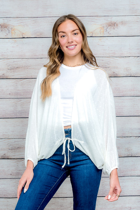 Butterfly Sleeve Cardigan- Top - Cover Up (FL20F381) OffWhite / ( S-M-L- 2-2-2)