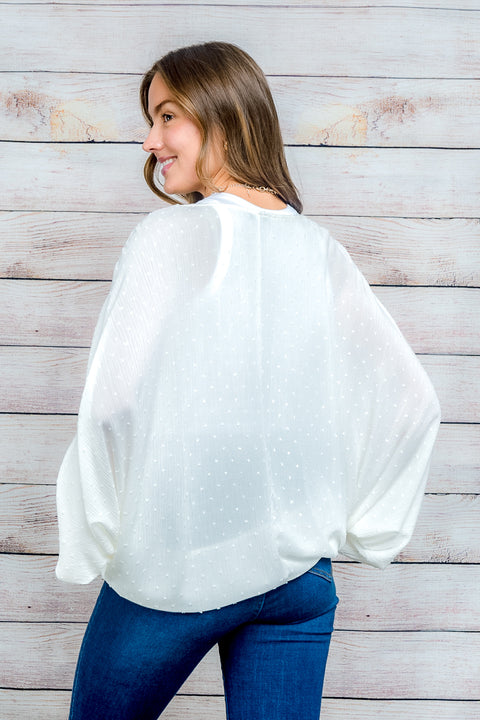 Butterfly Sleeve Cardigan- Top - Cover Up (FL20F381) OffWhite / ( S-M-L- 2-2-2)