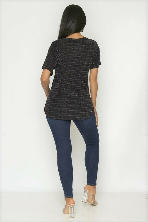 Short Sleeve Metallic Tee Shirt 1 Pocket (D71466-LX092) Black / ( S-M-L- 1-1-3)