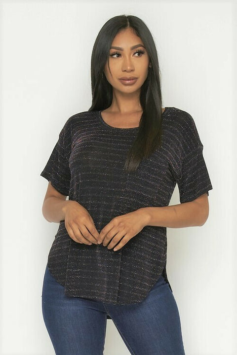 Short Sleeve Metallic Tee Shirt 1 Pocket (D71466-LX092) Black / ( S-M-L- 1-1-3)