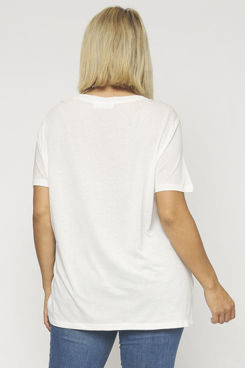 Short Sleeve Round Neck Tshirt Plus Size Top (D18A849P) White / ( 1XL-2XL- 2-2)