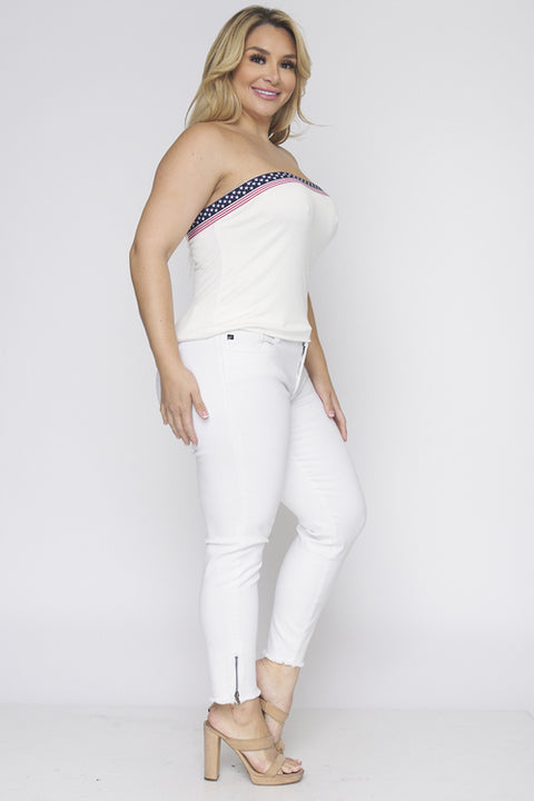 Plus Size 4Th Of July Tube Top (ZA0250) White / ( 1XL,2XL,3XL- 2,2,2)