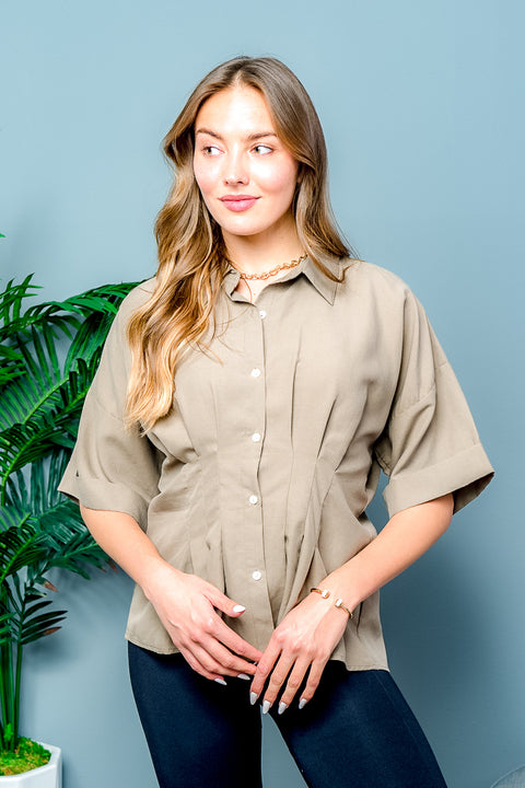 Short Sleeve Button Down Top (16146) Coffe / ( S,M,L- 2,2,2)