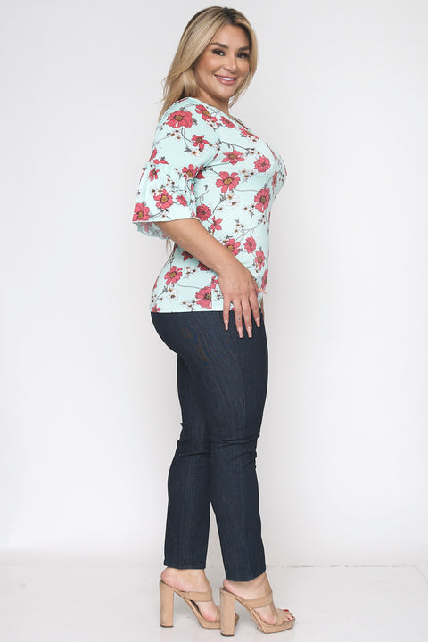 Floral Plus Size Short Sleeve Floral Top (ET0993P) - Wholesale Fashion Couture 