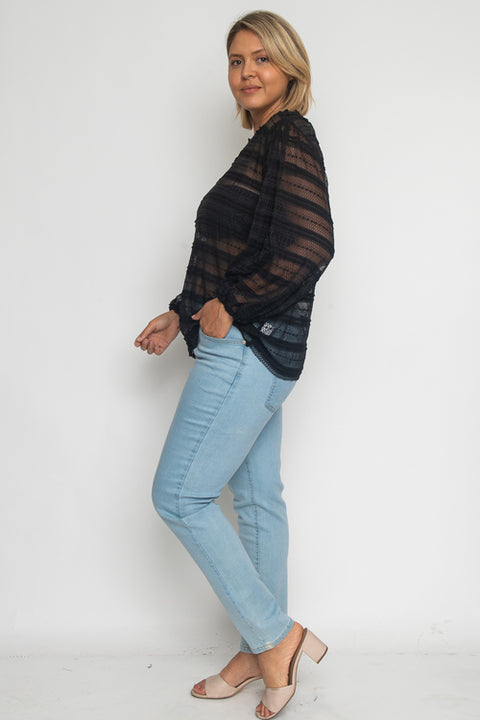 Plus Size Lace Top (ZB10740) Black / ( 1XL-2XL-3XL- 1-1-1)
