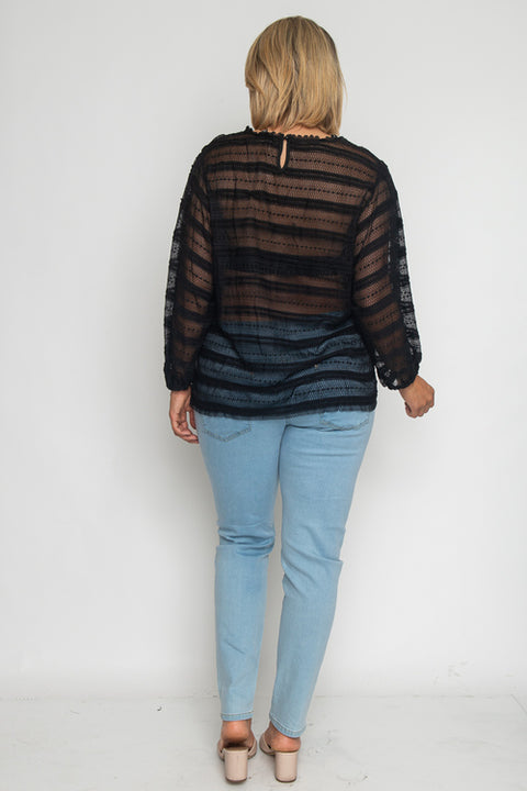 Plus Size Lace Top (ZB10740) Black / ( 1XL-2XL-3XL- 1-1-1)