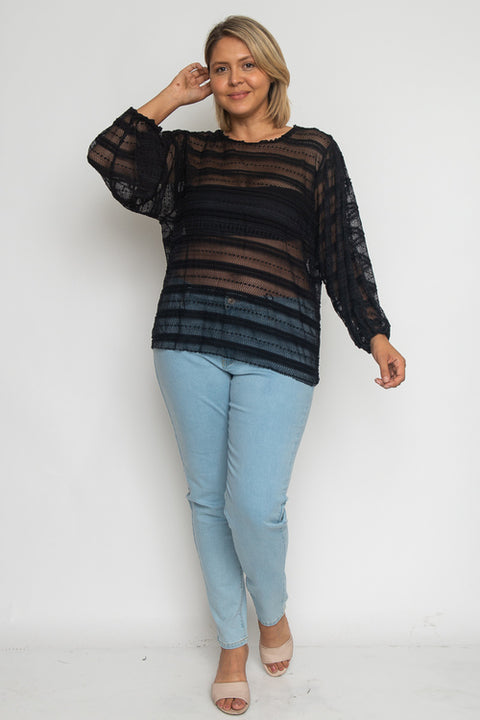 Plus Size Lace Top (ZB10740) Black / ( 1XL-2XL-3XL- 1-1-1)