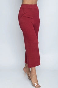 Cable Knit Capri Pants In Wine (LP80932) - Wholesale Fashion Couture inc