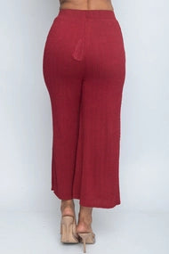 Cable Knit Capri Pants In Wine (LP80932) - Wholesale Fashion Couture inc