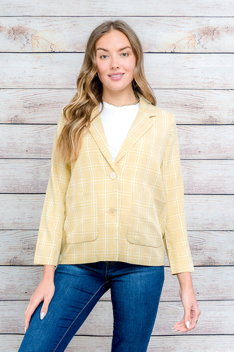Plaid Blazer W- Front Pockets (DSJ104) Yellow / ( S-M-L- 2-2-2)