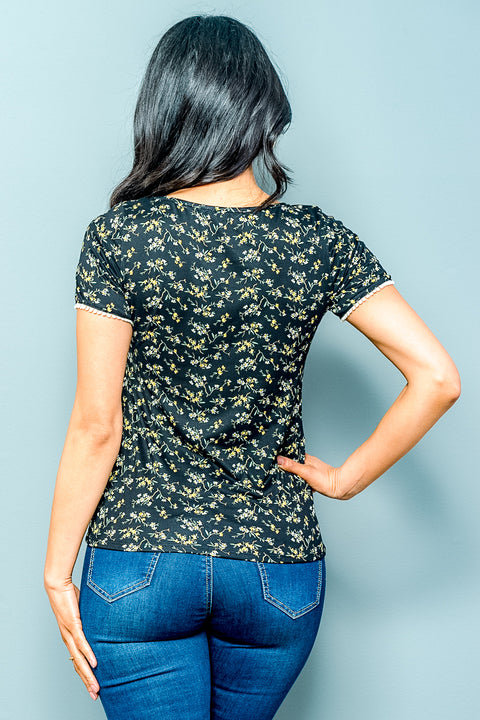 Short Sleeve Top (TP0496) Black / ( S,M,L- 3,2,1)