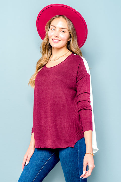 Long Sleeve Knit&Chiffon Top Sweater (VIT7055) - Wholesale Fashion Couture 