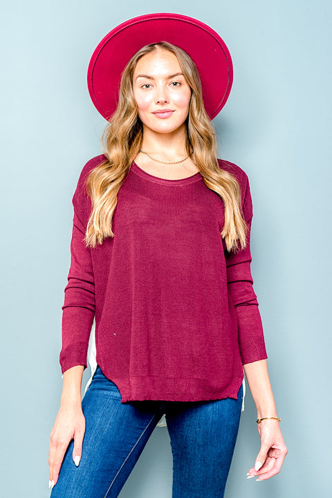 Long Sleeve Knit&Chiffon Top Sweater (VIT7055) - Wholesale Fashion Couture 