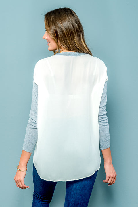 Long Sleeve Knit&Chiffon Top Sweater (VIT7055) - Wholesale Fashion Couture 