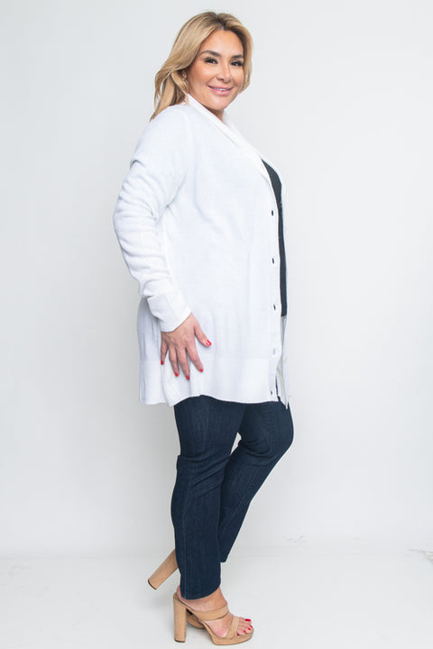 Plus Size Cardigan-Sweater With Buttons (LB924) Ivory / ( 3XL-4XL- 2-3)