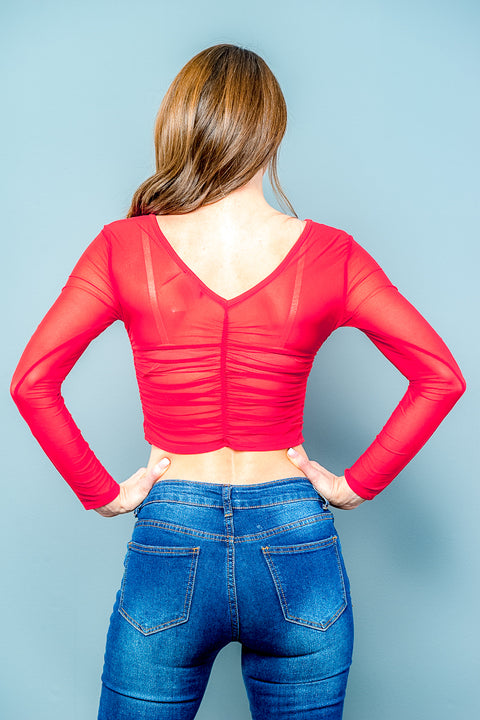Long Sleeve Crop Top (6220) Red / ( S,M,L- 2,2,2)