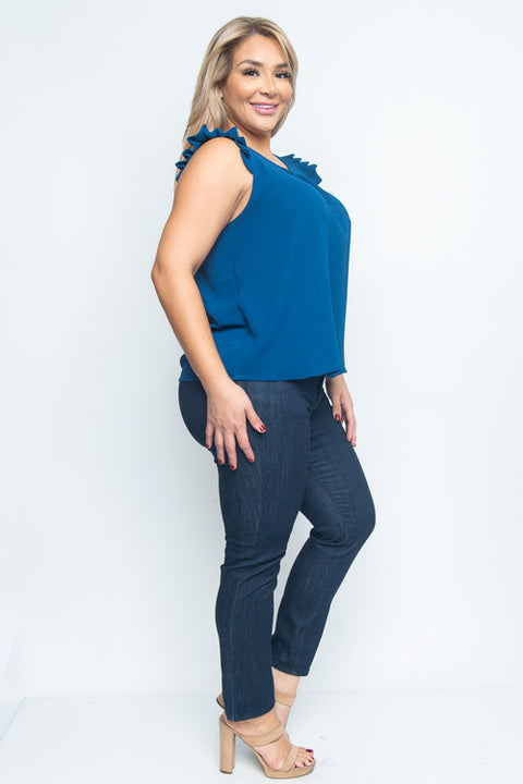 Plus Size Short Sleeve Plus Size Top (ZB8285) Teal / ( 1XL-2XL-3XL- 1-1-1)