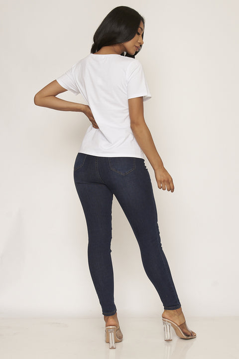 Short Sleeve Lace Front Detail Tshirt Top (K1907) White / ( S-M-L- 2-2-2)