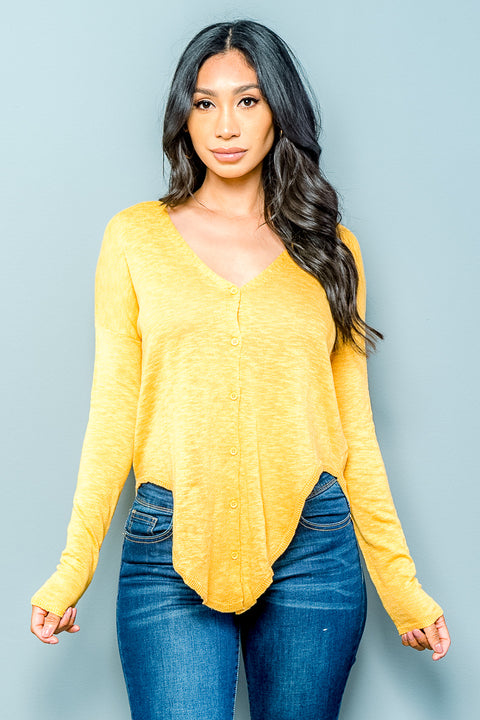 Heathered V Neck Button Down Top/Sweater with Tie Front Option (9461WE) - Wholesale Fashion Couture 