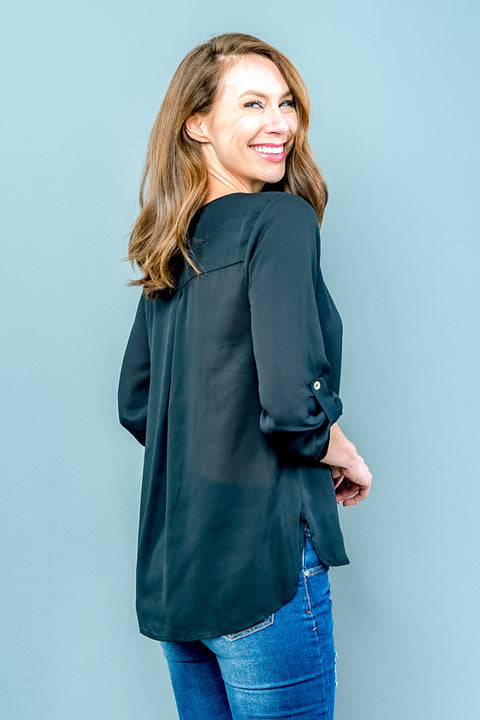 3/4 Sleeve Top (TU40000) Black / ( XS,S,M,L,XL- 1,2,2,2,1)