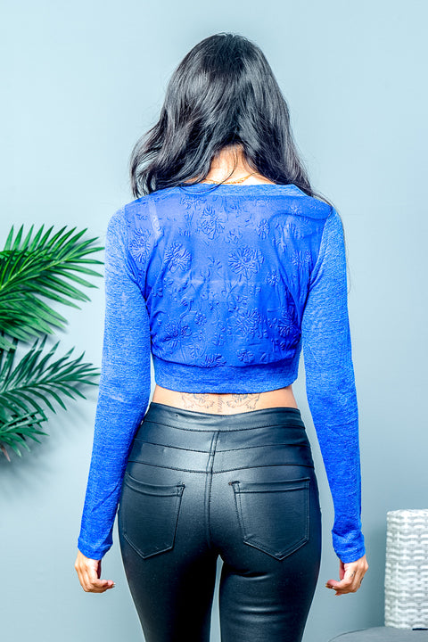 Heather & Lace Long Sleeve Crop Top (14H232) - Wholesale Fashion Couture 