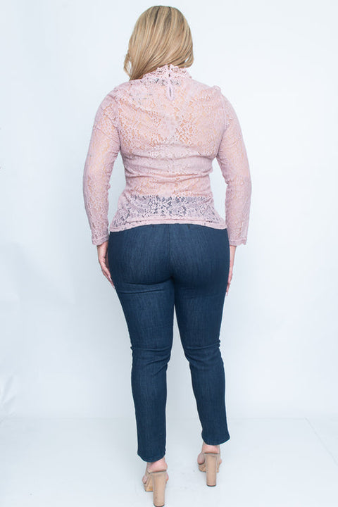 Plus Size Long Sleeve Top (ZB10623) Mauve / ( 1XL-2XL-3XL- 1-1-1)