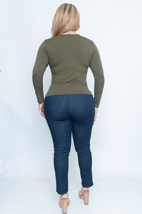 Plus Size Long Sleeve Top (ZA3572) Olive / ( 1XL-2XL-3XL- 1-1-1)