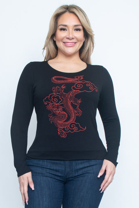 Plus Size Long Sleeve Top (ZA3572) Black / ( 1XL-2XL-3XL- 1-1-1)