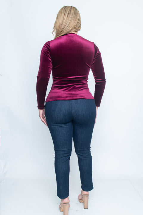 Plus Size Long Sleeve Top (ZA3686A) Burgundy / ( 1XL-2XL-3XL- 1-1-1)