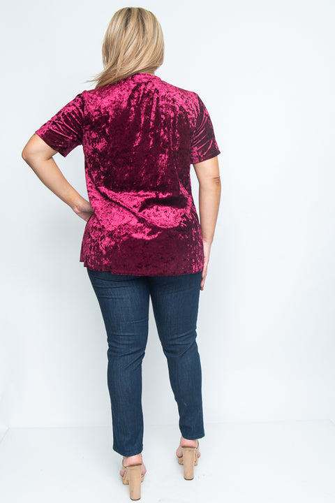 Plus Size Short Sleeve Plus Size Top (JT12506-CV) Burgundy / ( 1XL-2XL-3XL- 1-2-2)
