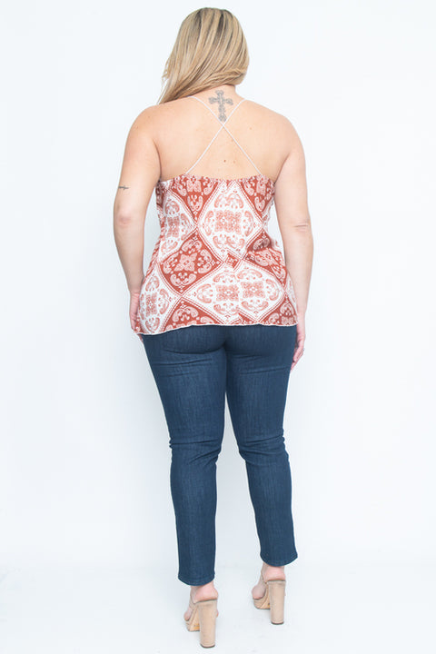 Top Sleeve Less (ZA4124) Rusty -White / ( 1x-2x-3x- 1-1-1)
